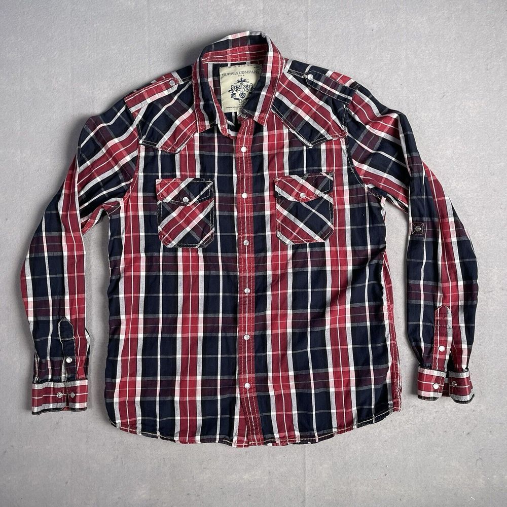 Supply Company Shirt Mens Large Red Plaid Cowboy‎ Rodeo Western Pearl Snap